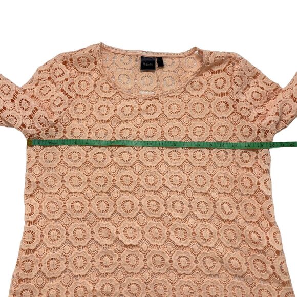 RAFELLA Peach Crochet Wide Sleeve Blouse Size Small Womens Boho Lace Pink Sheer - Picture 7 of 9